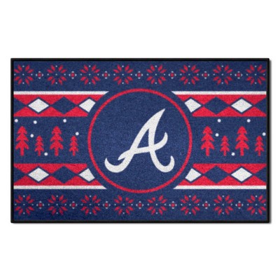 Fan Mats  LLC Atlanta Braves Starter Mat Holiday Sweater Navy