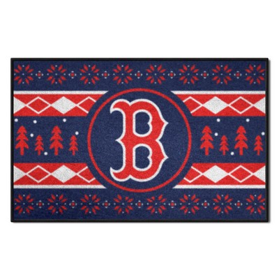 Fan Mats  LLC Boston Red Sox Holiday Sweater Starter Mat Accent Rug - 19in. x 30in. Navy