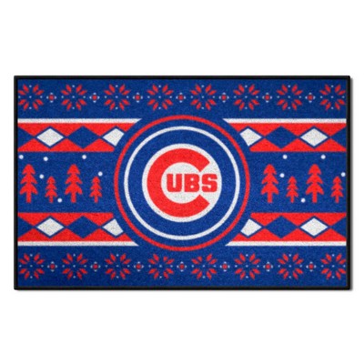 Fan Mats  LLC Chicago Cubs Starter Mat Holiday Sweater Blue