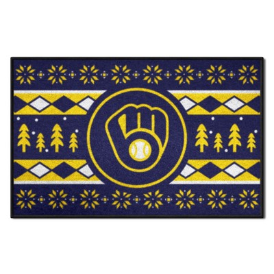 Fan Mats  LLC Milwaukee Brewers Holiday Sweater Starter Mat Accent Rug - 19in. x 30in. Navy