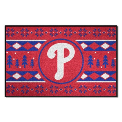 Fan Mats  LLC Philadelphia Phillies Holiday Sweater Starter Mat Accent Rug - 19in. x 30in. Red