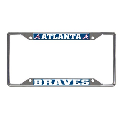 Fan Mats  LLC Atlanta Braves Chrome Metal License Plate Frame, 6.25in x 12.25in Navy