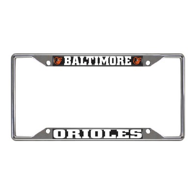 Fan Mats  LLC Baltimore Orioles Chrome Metal License Plate Frame, 6.25in x 12.25in Black
