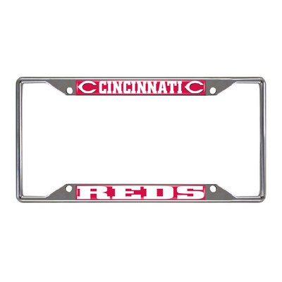 Fan Mats  LLC Cincinnati Reds Chrome Metal License Plate Frame, 6.25in x 12.25in Red