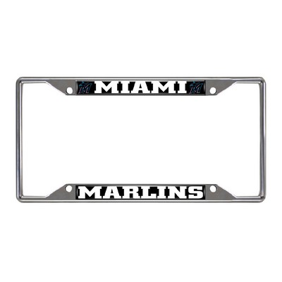 Fan Mats  LLC Miami Marlins Chrome Metal License Plate Frame, 6.25in x 12.25in Black