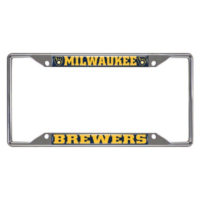 Fan Mats  LLC Milwaukee Brewers Chrome Metal License Plate Frame, 6.25in x 12.25in Yellow