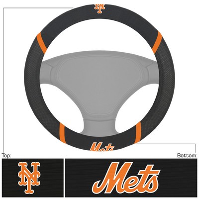 Fan Mats  LLC New York Mets Embroidered Steering Wheel Cover Black