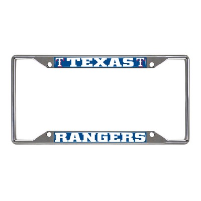 Fan Mats  LLC Texas Rangers Chrome Metal License Plate Frame, 6.25in x 12.25in Blue