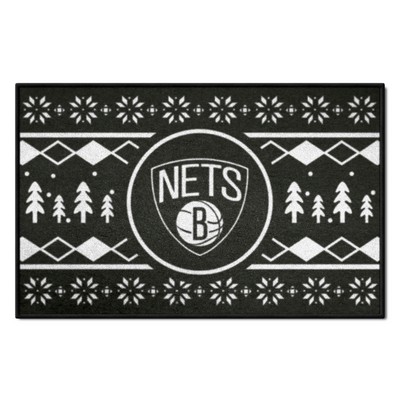 Fan Mats  LLC Brooklyn Nets Holiday Sweater Starter Mat Accent Rug - 19in. x 30in. Black