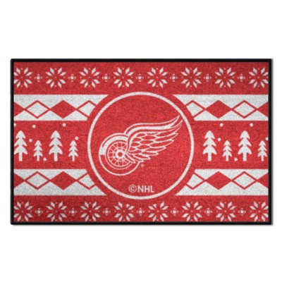 Fan Mats  LLC Detroit Red Wings Holiday Sweater Starter Mat Accent Rug - 19in. x 30in. Red