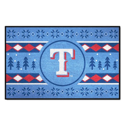 Fan Mats  LLC Texas Rangers Holiday Sweater Starter Mat Accent Rug - 19in. x 30in. Blue