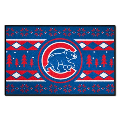 Fan Mats  LLC Chicago Cubs Holiday Sweater Starter Mat Accent Rug - 19in. x 30in. Blue