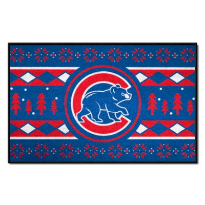 Fan Mats  LLC Chicago Cubs Starter Mat Holiday Sweater Blue