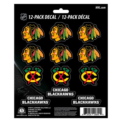 Fan Mats  LLC Chicago Blackhawks 12 Count Mini Decal Sticker Pack Yellow, Black