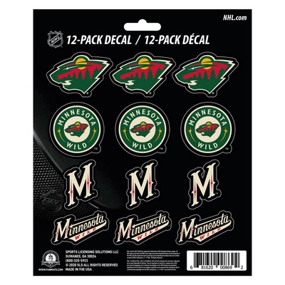 Fan Mats  LLC Minnesota Wild 12 Count Mini Decal Sticker Pack Green, Black