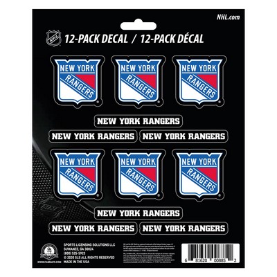 Fan Mats  LLC New York Rangers 12 Count Mini Decal Sticker Pack Blue, Black