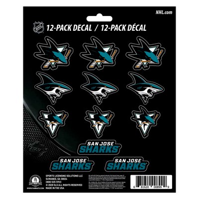 Fan Mats  LLC San Jose Sharks 12 Count Mini Decal Sticker Pack Teal, Black