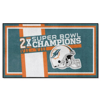 Fan Mats  LLC Miami Dolphins Dynasty 3ft. x 5ft. Plush Area Rug Turquoise