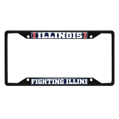 Fan Mats  LLC Illinois Illini Metal License Plate Frame Black Finish Navy