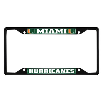 Fan Mats  LLC Miami Hurricanes Metal License Plate Frame Black Finish Green