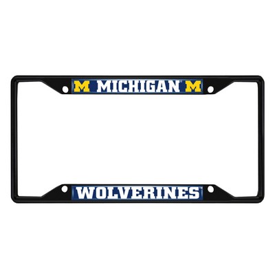 Fan Mats  LLC Michigan Wolverines Metal License Plate Frame Black Finish Blue