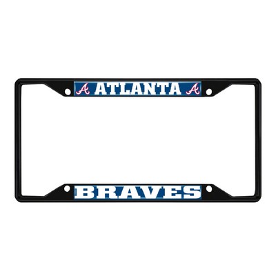 Fan Mats  LLC Atlanta Braves Metal License Plate Frame Black Finish Navy
