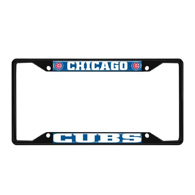 Fan Mats  LLC Chicago Cubs Metal License Plate Frame Black Finish Blue