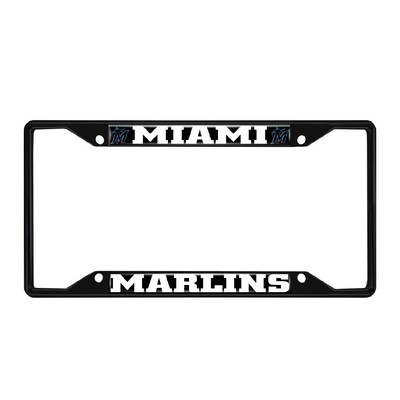 Fan Mats  LLC Miami Marlins Metal License Plate Frame Black Finish Black