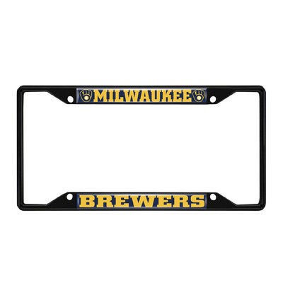 Fan Mats  LLC Milwaukee Brewers Metal License Plate Frame Black Finish Navy