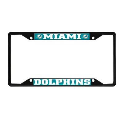 Fan Mats  LLC Miami Dolphins Metal License Plate Frame Black Finish Teal