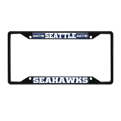 Fan Mats  LLC Seattle Seahawks Metal License Plate Frame Black Finish Blue