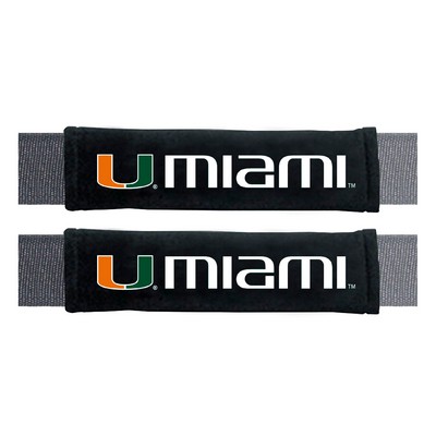 Fan Mats  LLC Miami Hurricanes Embroidered Seatbelt Pad - 2 Pieces Black