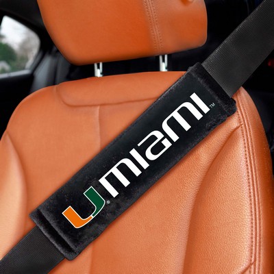 Fan Mats  LLC Miami Hurricanes Embroidered Seatbelt Pad - 2 Pieces Black