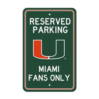 Fan Mats  LLC Miami Hurricanes Team Color Reserved Parking Sign Dcor 18in. X 11.5in. Lightweight Green