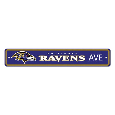 Fan Mats  LLC Baltimore Ravens Team Color Street Sign Dcor 4in. X 24in. Lightweight Black