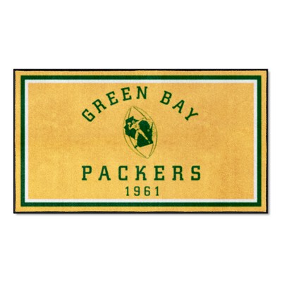 Fan Mats  LLC Green Bay Packers 3ft. x 5ft. Plush Area Rug, NFL Vintage Yellow