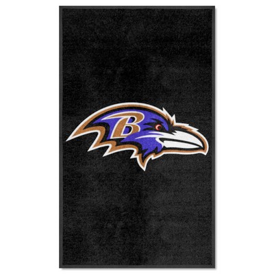 Fan Mats  LLC Baltimore Ravens 3X5 High-Traffic Mat with Durable Rubber Backing - Portrait Orientation Black