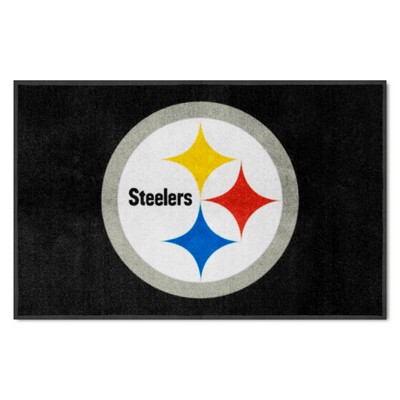 Fan Mats  LLC Pittsburgh Steelers 4X6 High-Traffic Mat with Durable Rubber Backing - Landscape Orientation Black