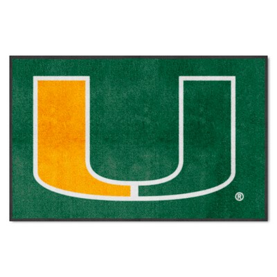 Miami Hurricanes 4x6 Logo Mat Landscape Green Fan Mats LLC Miami Hurricanes 4x6 Logo Mat Landscape Green