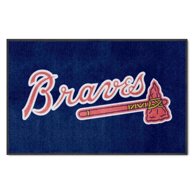 Fan Mats  LLC Atlanta Braves 4x6 Logo Mat Landscape Navy