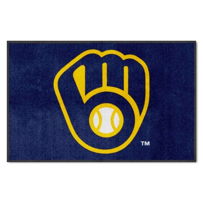 Fan Mats  LLC Milwaukee Brewers 4x6 Logo Mat Landscape Navy
