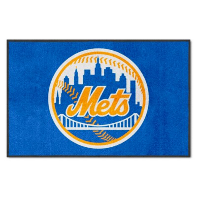 Fan Mats  LLC New York Mets 4x6 Logo Mat Landscape Blue