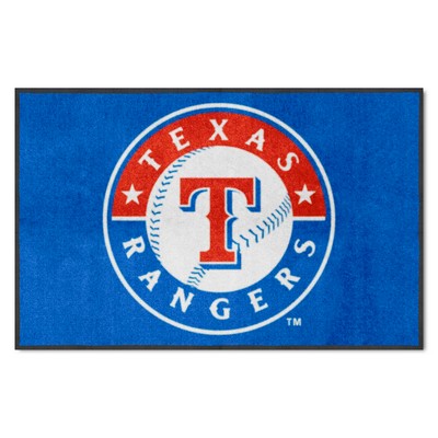 Fan Mats  LLC Texas Rangers 4x6 Logo Mat Landscape Blue