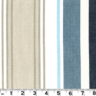 Roth and Tompkins Textiles Bridgewater Lake Blue COTTON Wide Striped fabric by the yard.