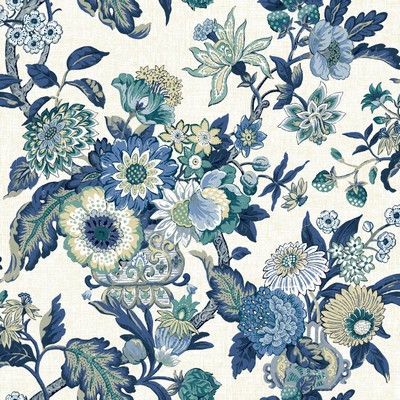 Waverly Wallpaper Global Chic Graceful Garden Wallpaper cream, dark blue, medium blue, light blue, pale ye