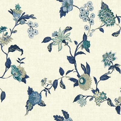 Waverly Wallpaper Global Chic Graceful Garden Trail Wallpaper cream, dark blue, medium blue, light blue, white, 