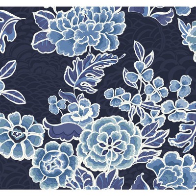Waverly Wallpaper Global Chic Zen Garden Wallpaper dark blue satin, medium blue, light blue, aqua, te