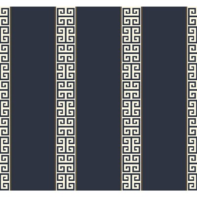 Waverly Wallpaper Waverly Stripes Greek Key Stripe Wallpaper dark blue, white, gold