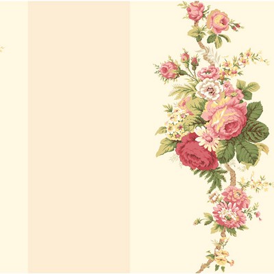 Waverly Wallpaper Waverly Stripes Norfolk Rose Wallpaper cream, off-white, bright coral, yellow, shades of 