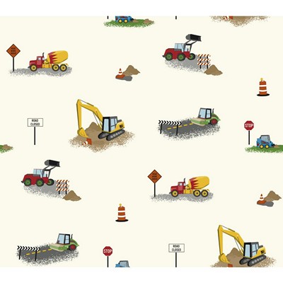 Waverly Wallpaper CAN YOU DIG IT?                white, light blue, medium blue, red, green, yellow